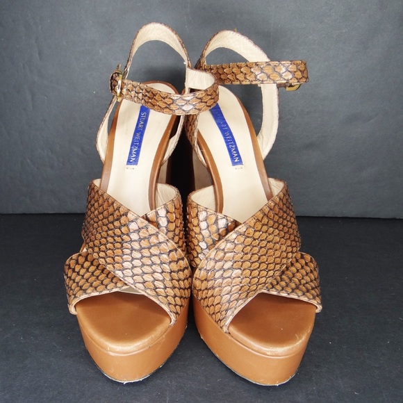 Stuart Weitzman JONI Snake-effect Platform Sandals Size 8 - Picture 4 of 10